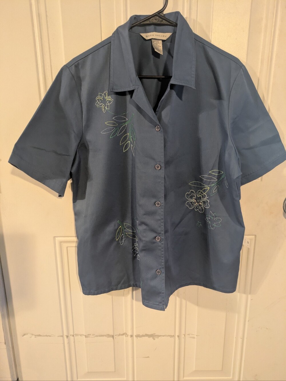 NWT Napa Valley Women's Embroidered Floral Button Front Blouse XL 18/20 Blue